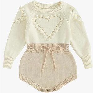 Cream and Tan Knit Baby Romper